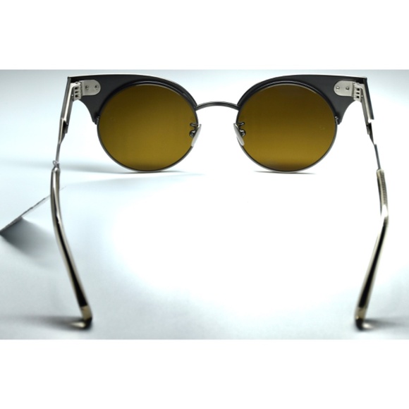 BOTTEGA VENETA BV0113S 002 SILVER METAL BROWN ROUNDED CAT EYE SUNGLASSES. 49 mm